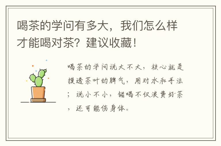 喝茶的学问有多大，我们怎么样才能喝对茶？建议收藏！