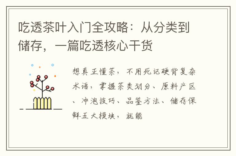 吃透茶叶入门全攻略：从分类到储存，一篇吃透核心干货