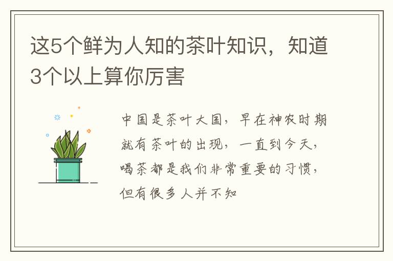 这5个鲜为人知的茶叶知识，知道3个以上算你厉害