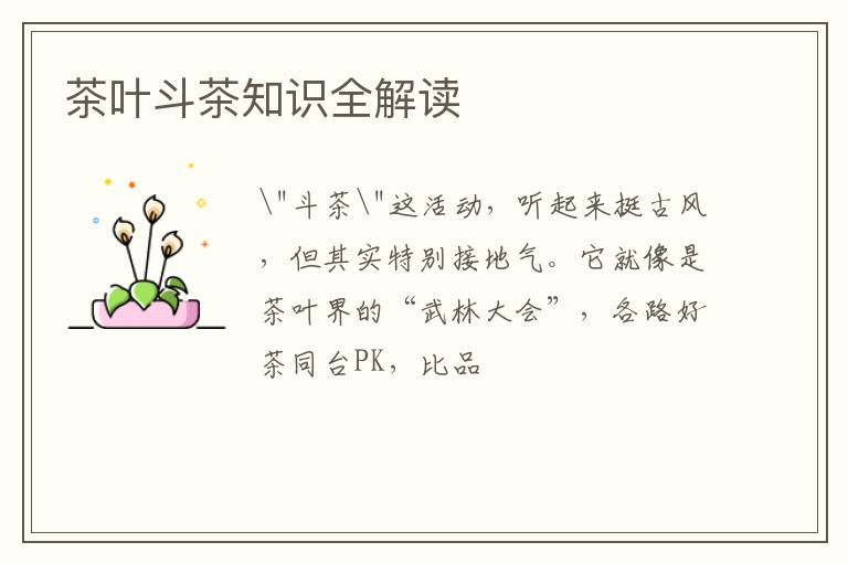 茶叶斗茶知识全解读
