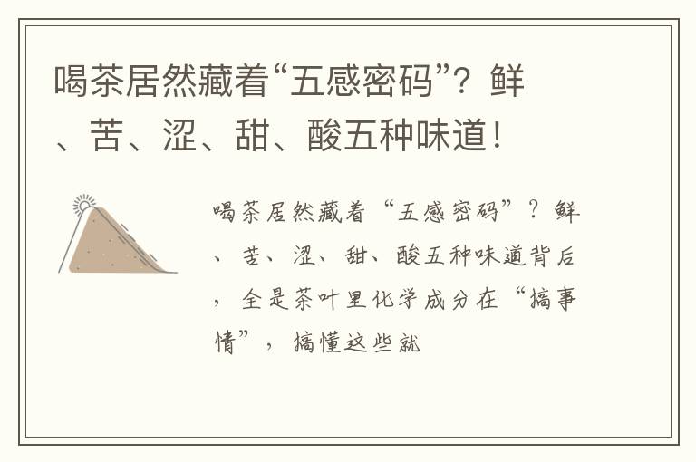 喝茶居然藏着“五感密码”？鲜、苦、涩、甜、酸五种味道！