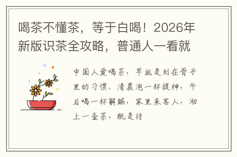 喝茶不懂茶，等于白喝！2026年新版识茶全攻略，普通人一看就会
