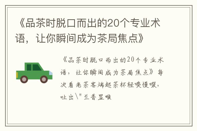 《品茶时脱口而出的20个专业术语，让你瞬间成为茶局焦点》