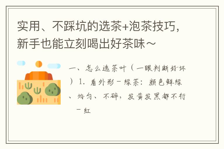 实用、不踩坑的选茶+泡茶技巧，新手也能立刻喝出好茶味～