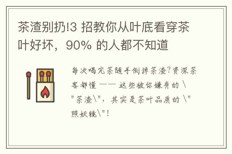 茶渣别扔!3 招教你从叶底看穿茶叶好坏,90% 的人都不知道