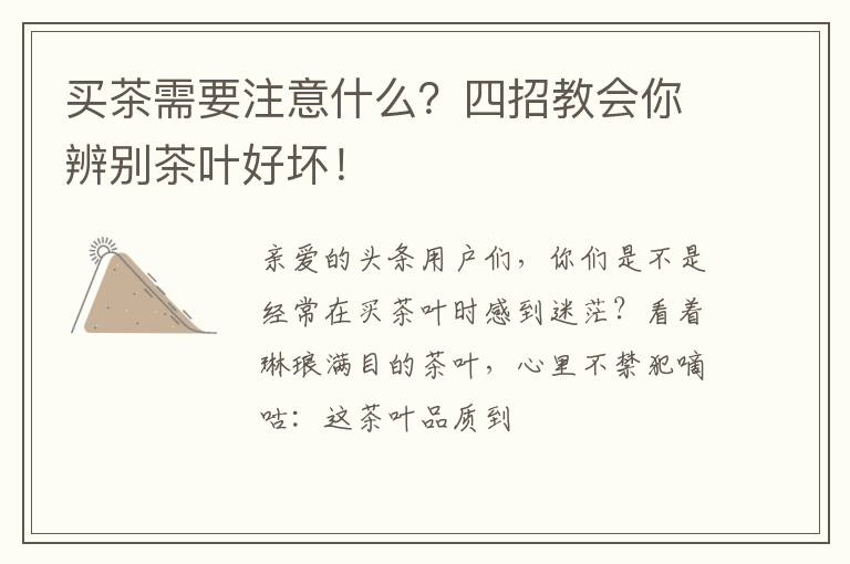 买茶需要注意什么？四招教会你辨别茶叶好坏！