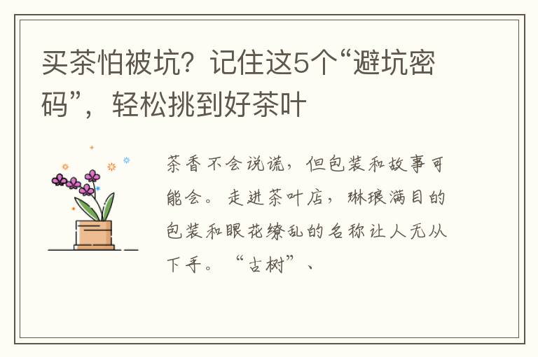 买茶怕被坑？记住这5个“避坑密码”，轻松挑到好茶叶