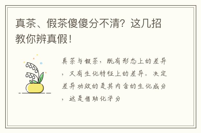 真茶、假茶傻傻分不清？这几招教你辨真假！