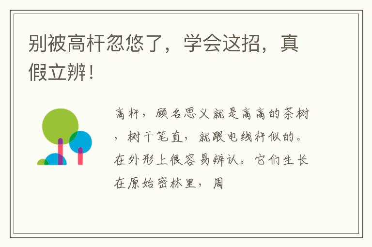 别被高杆忽悠了，学会这招，真假立辨！