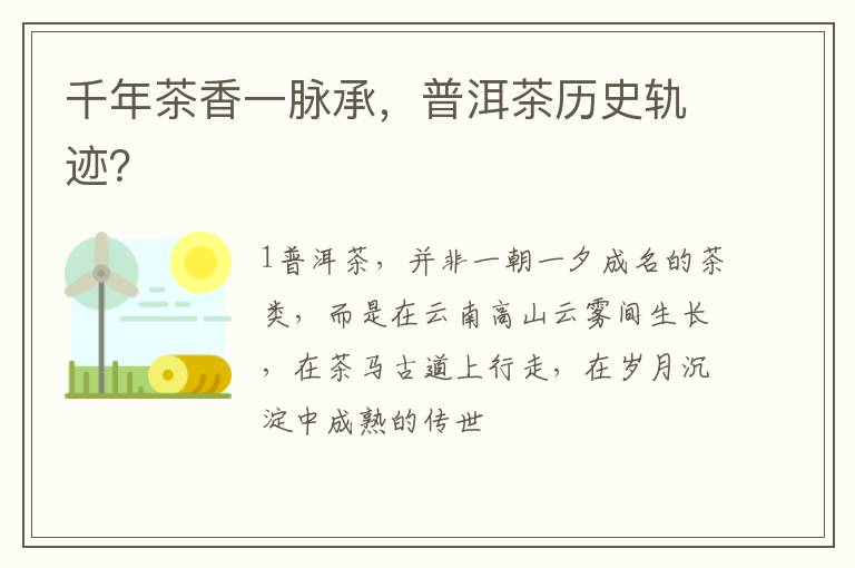 千年茶香一脉承，普洱茶历史轨迹？