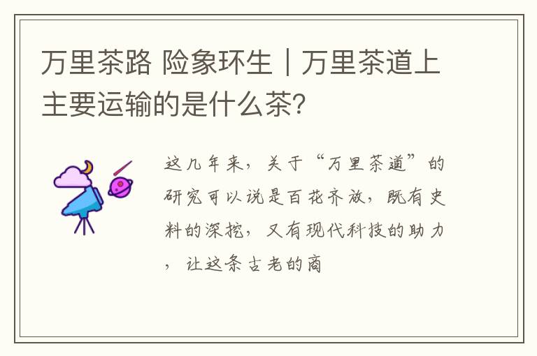 万里茶路 险象环生｜万里茶道上主要运输的是什么茶？