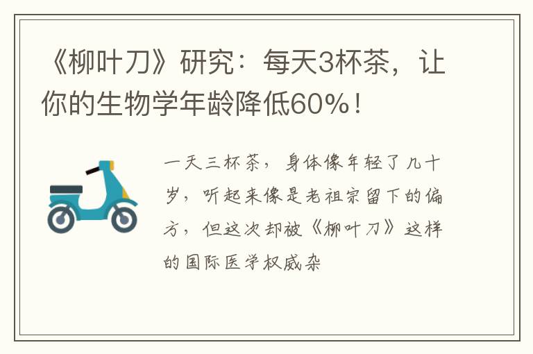 《柳叶刀》研究:每天3杯茶,让你的生物学年龄降低60%!