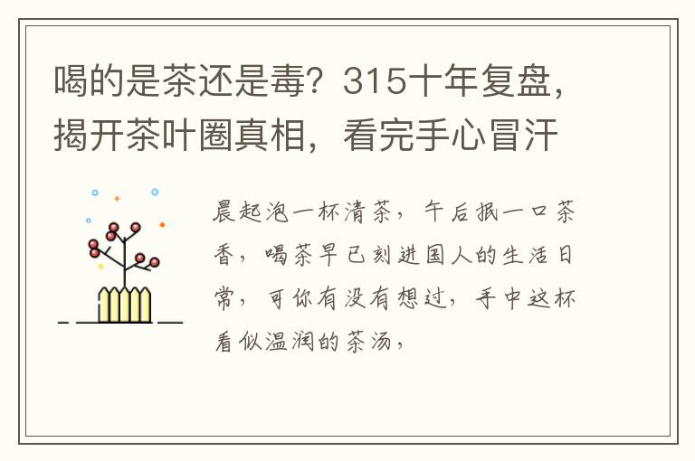 喝的是茶还是毒？315十年复盘，揭开茶叶圈真相，看完手心冒汗