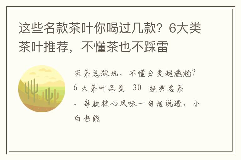 这些名款茶叶你喝过几款？6大类茶叶推荐，不懂茶也不踩雷