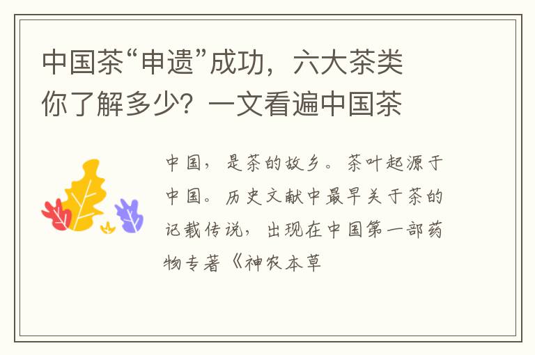 中国茶“申遗”成功，六大茶类你了解多少？一文看遍中国茶