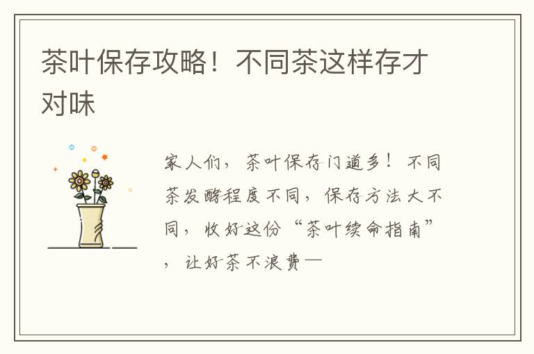 茶叶保存攻略!不同茶这样存才对味