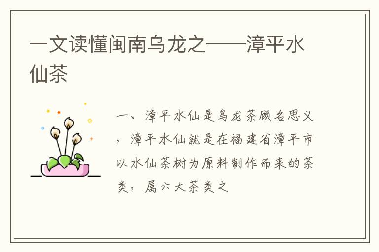 一文读懂闽南乌龙之——漳平水仙茶