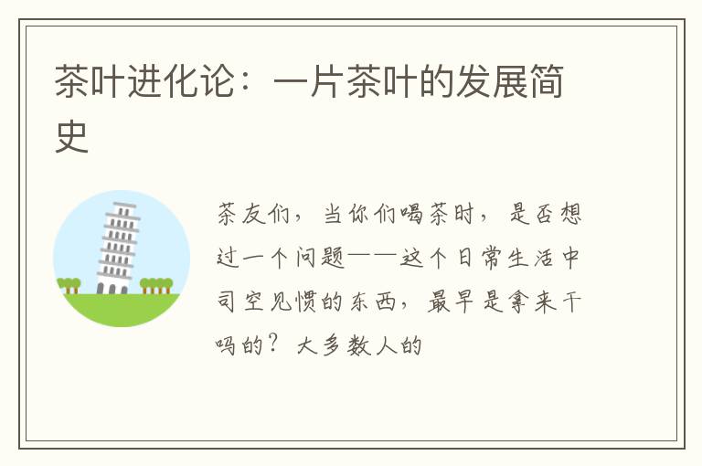 茶叶进化论：一片茶叶的发展简史