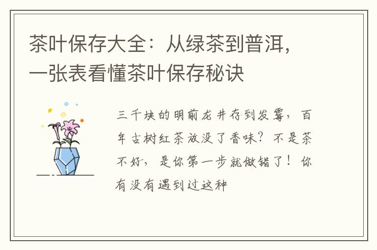 茶叶保存大全：从绿茶到普洱，一张表看懂茶叶保存秘诀