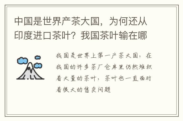 中国是世界产茶大国，为何还从印度进口茶叶？我国茶叶输在哪里？