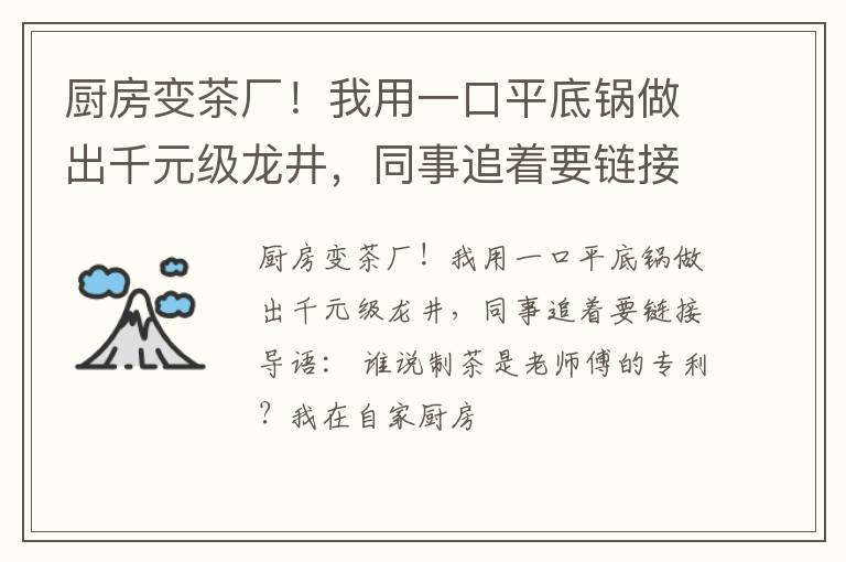 厨房变茶厂！我用一口平底锅做出千元级龙井，同事追着要链接制茶