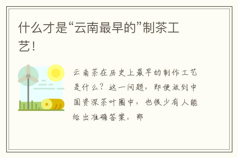 什么才是“云南最早的”制茶工艺!