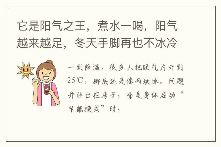 它是阳气之王，煮水一喝，阳气越来越足，冬天手脚再也不冰冷了！