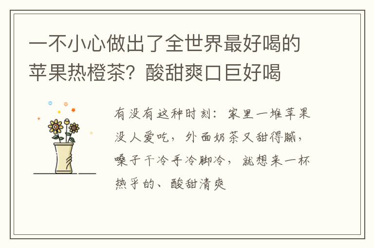 一不小心做出了全世界最好喝的苹果热橙茶？酸甜爽口巨好喝