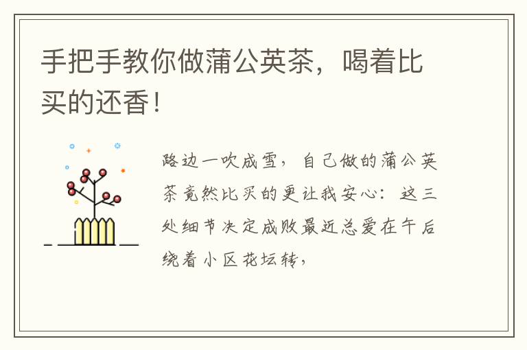 手把手教你做蒲公英茶，喝着比买的还香！