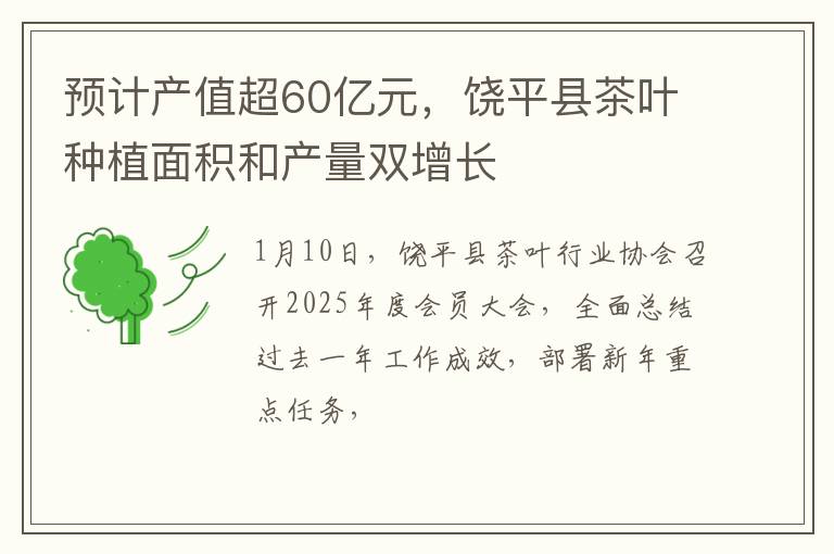 预计产值超60亿元，饶平县茶叶种植面积和产量双增长