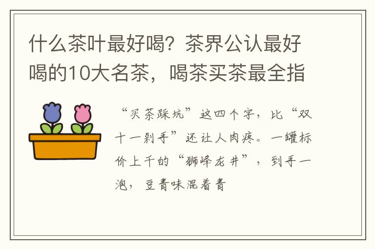 什么茶叶最好喝？茶界公认最好喝的10大名茶，喝茶买茶最全指南！