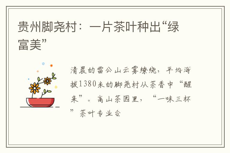 贵州脚尧村：一片茶叶种出“绿富美”