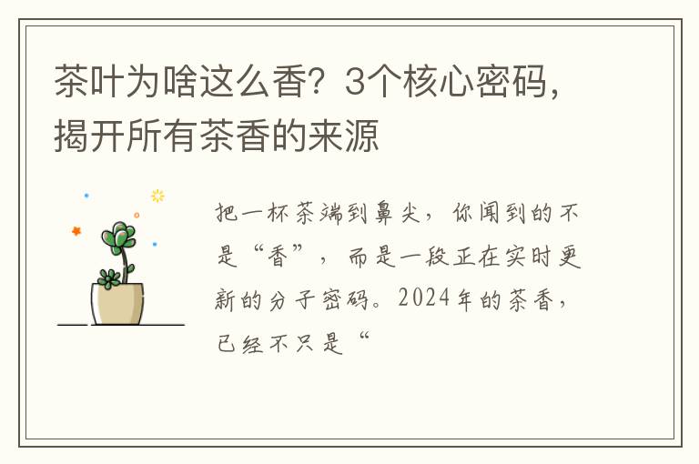 茶叶为啥这么香？3个核心密码，揭开所有茶香的来源