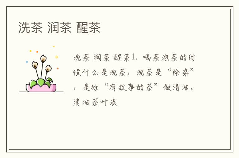 洗茶 润茶 醒茶