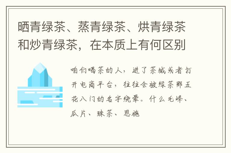 晒青绿茶、蒸青绿茶、烘青绿茶和炒青绿茶，在本质上有何区别