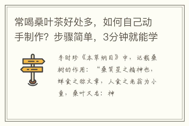常喝桑叶茶好处多，如何自己动手制作？步骤简单，3分钟就能学会