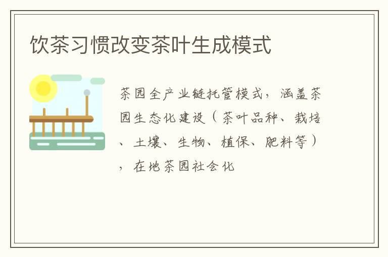 饮茶习惯改变茶叶生成模式